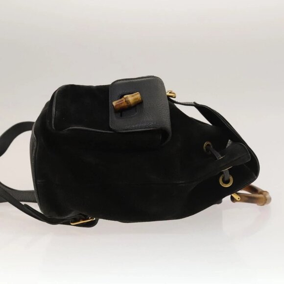 GUCCI Bamboo Backpack Suede Leather Black Gold main image 11
